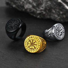 Anel de bússola nórdico viking Anel de sinete Vegvisir