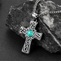 Turquoise Celtic Cross Pendant Necklace Men