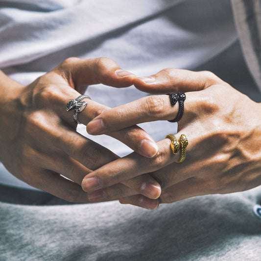 Anel Biker Cobra Dupla Cabeça Aço Inoxidável Masculino