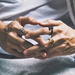 Anel Biker Cobra Dupla Cabeça Aço Inoxidável Masculino