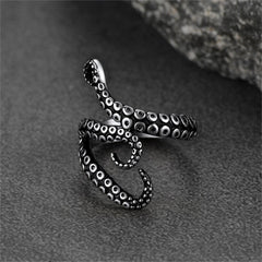 Anel Biker Punk com Três Tentáculos de Polvo para Homens