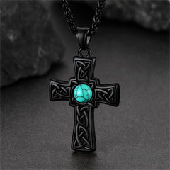 Turquoise Celtic Cross Pendant Necklace Men