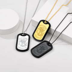 Colar Militar Gravado de São Miguel com Placa de Identificação para Cachorro Masculino