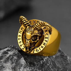 Satanic Goat Skull Ring Viking Runes Men