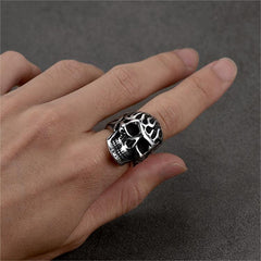 Gothic Fire Flaming Skull Stainless Steel Ring Men