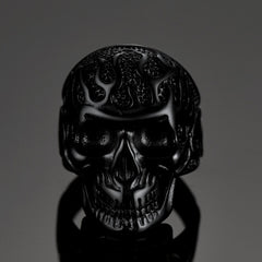 Gothic Fire Flaming Skull Stainless Steel Ring Men