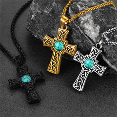 Turquoise Celtic Cross Pendant Necklace Men