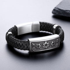 Star David Leather Cuff Grandson Husband Bracelet