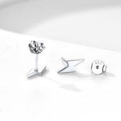 Sterling Silver Lightning Bolt Stud Earrings For Women Men