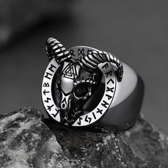 Satanic Goat Skull Ring Viking Runes Men
