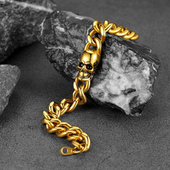Gothic Heavy Cuban Chain Skull in Stainless Steel Bracelet