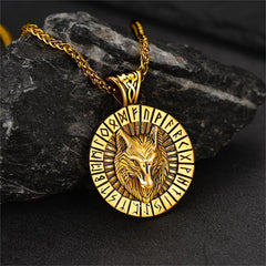 Colar com Medalha de Lobo Viking e Runas, Joia Masculina