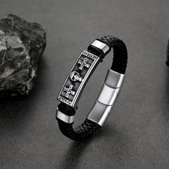 Pulseira de couro trançado com caveira preta gótica filho neto