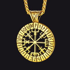 Colar com pingente de bússola Vegvisir com runas vikings para homens
