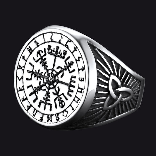 Anel de bússola nórdico viking Anel de sinete Vegvisir