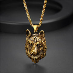 Colar com pingente de lobo selvagem viking, joia nórdica masculina