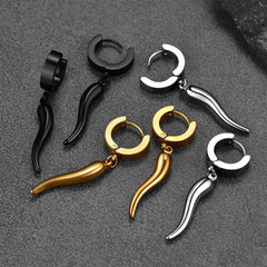 Brincos de argola Huggie de chifre italiano Cornicello para homens