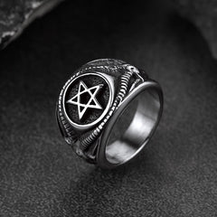 Satanic Goat Pentagram Ring Baphomet Ring Men