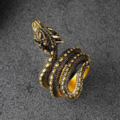 Anel de aço inoxidável com dragão espiral punk para homens e mulheres