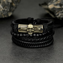 Multi Skull Braided Leather Rope Wristband Gift Son Bracelet