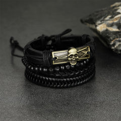 Multi Skull Braided Leather Rope Wristband Gift Son Bracelet