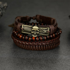 Multi Skull Braided Leather Rope Wristband Gift Son Bracelet