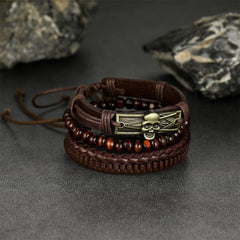 Multi Skull Braided Leather Rope Wristband Gift Son Bracelet