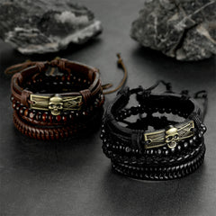 Multi Skull Braided Leather Rope Wristband Gift Son Bracelet