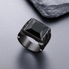 Anel de sinete celta de ônix preta em aço inoxidável masculino
