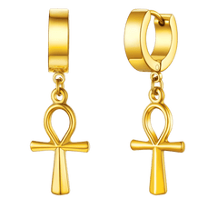Brincos de argola pendentes em forma de cruz Ankh para homens e mulheres