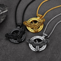 Viking Odins Raven Necklace Men Runes
