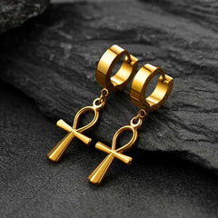 Brincos de argola pendentes em forma de cruz Ankh para homens e mulheres