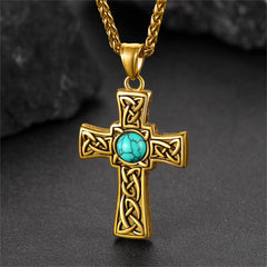 Turquoise Celtic Cross Pendant Necklace Men