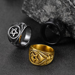 Satanic Goat Pentagram Ring Baphomet Ring Men