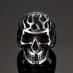 Gothic Fire Flaming Skull Stainless Steel Ring Men