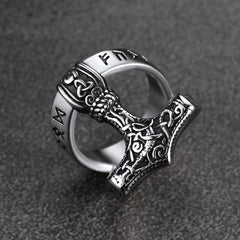 Wikinger Mjolnir Thors Hammer Ring Rune Männer