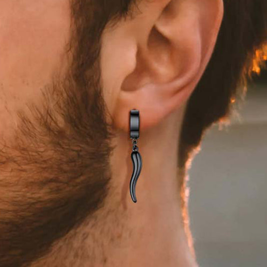 Brincos de argola Huggie de chifre italiano Cornicello para homens
