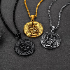 Colar masculino com cruz de Leviatã e cabra satânica Baphomet