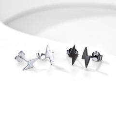Sterling Silver Lightning Bolt Stud Earrings For Women Men