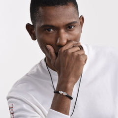 Black Braided Leather Skull Bracelet