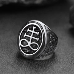Satanic Leviathan Cross Signet Ring Men