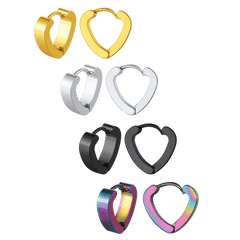Small Heart Piercing Huggie Hoop Earrings Set for Men 4 Pairs
