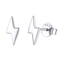 Sterling Silver Lightning Bolt Stud Earrings For Women Men
