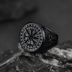Anel de bússola nórdico viking Anel de sinete Vegvisir
