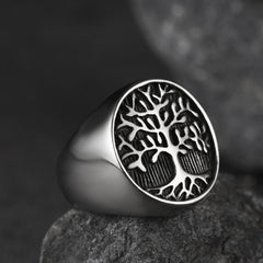 Vintage Tree Life Signet Ring Men
