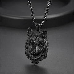 Colar com pingente de lobo selvagem viking, joia nórdica masculina