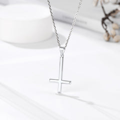 925 Sterling Silver Upside Down Inverted Cross Necklace Women Men