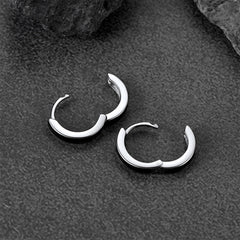 Brincos de argola Huggie pretos de prata esterlina para homens e mulheres 10 mm