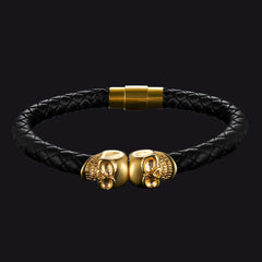 Black Braided Leather Skull Bracelet
