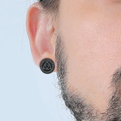 Viking Celtic Knot With Rune Stud Earrings for Men